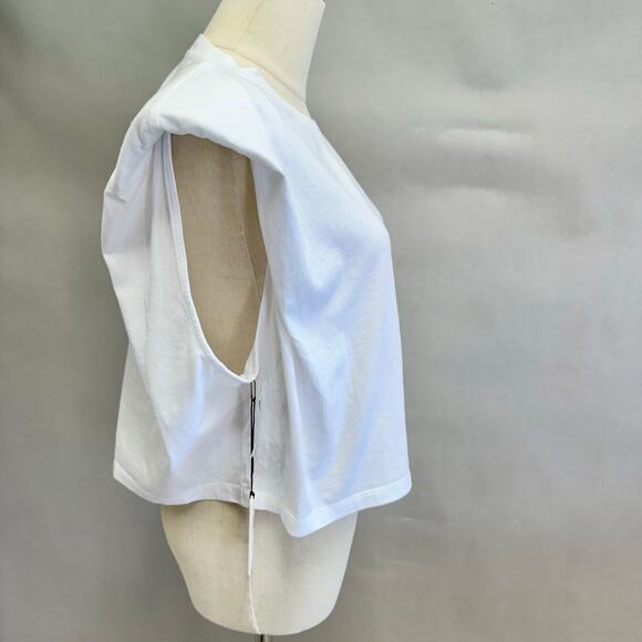 Babaton Shoulder Pad Cropped Muscle Tee in White  Size Large NWT Cotton - Picture 5 of 13